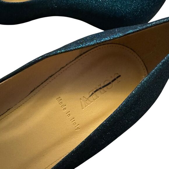 J CREW Teal Black Glitter Sparkles Captoe Heel Size 10 Pump Holiday Shoe - Picture 5 of 13